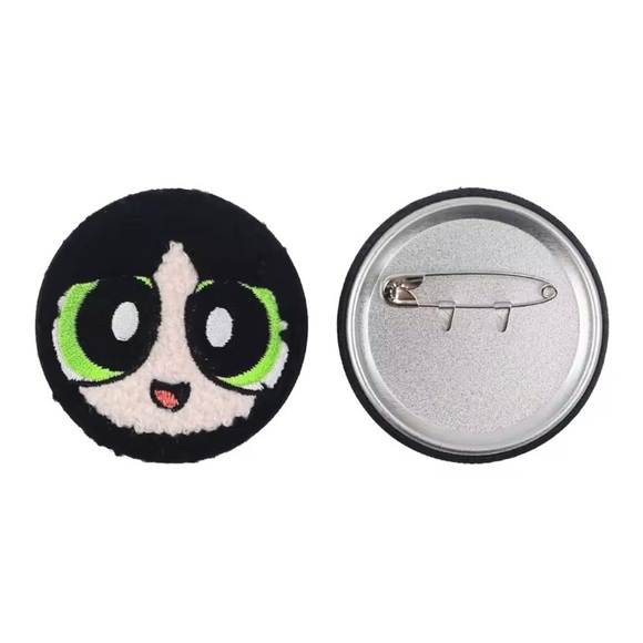 3/$33 Power Puff Girls Character Buttercup Fuzzy Texture Embroidered Button Pin - Picture 2 of 5